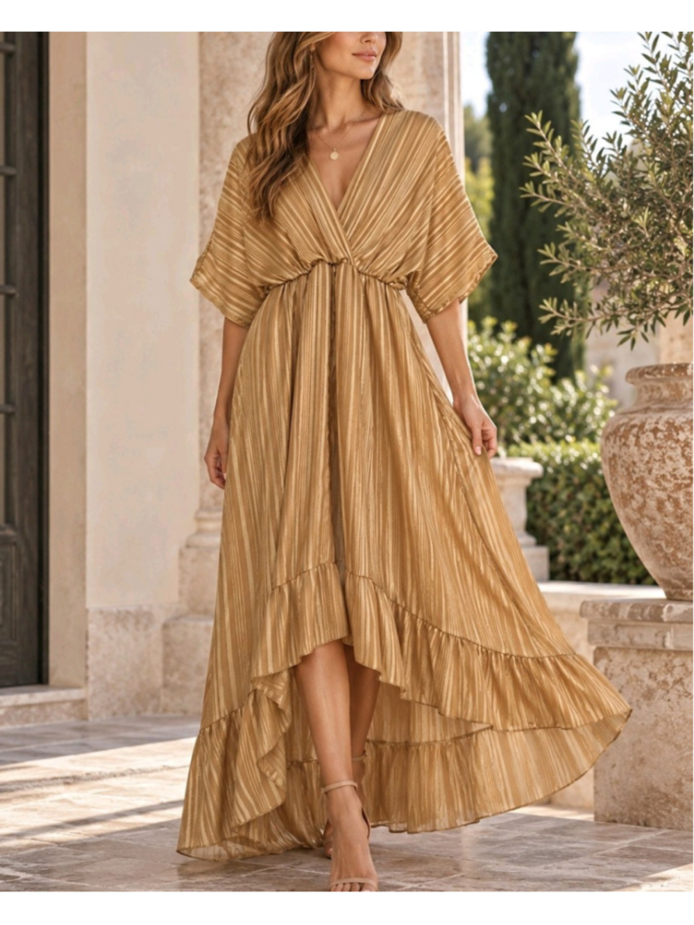 Made in Italy Striped Maxi Dress Boho Ruffle Tiered Romantic High Low S - Picture 1 of 15
